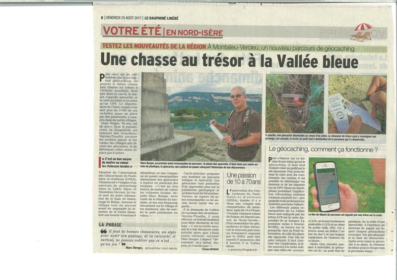 Article Dauphiné Libéré Géocaching25/08/2017